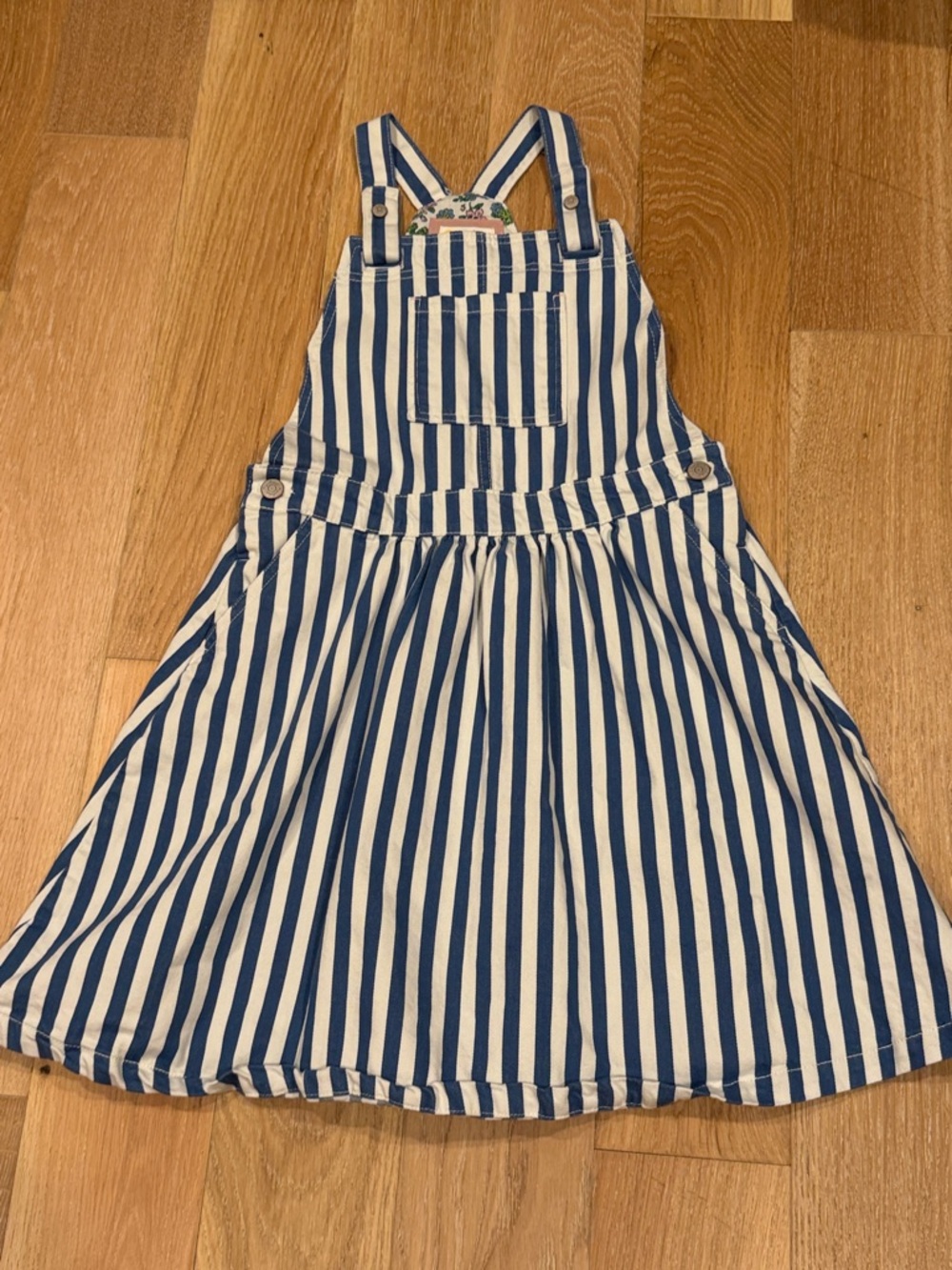 Mini Boden Blue and White Striped Overall denim Dress‎ 11-12yr